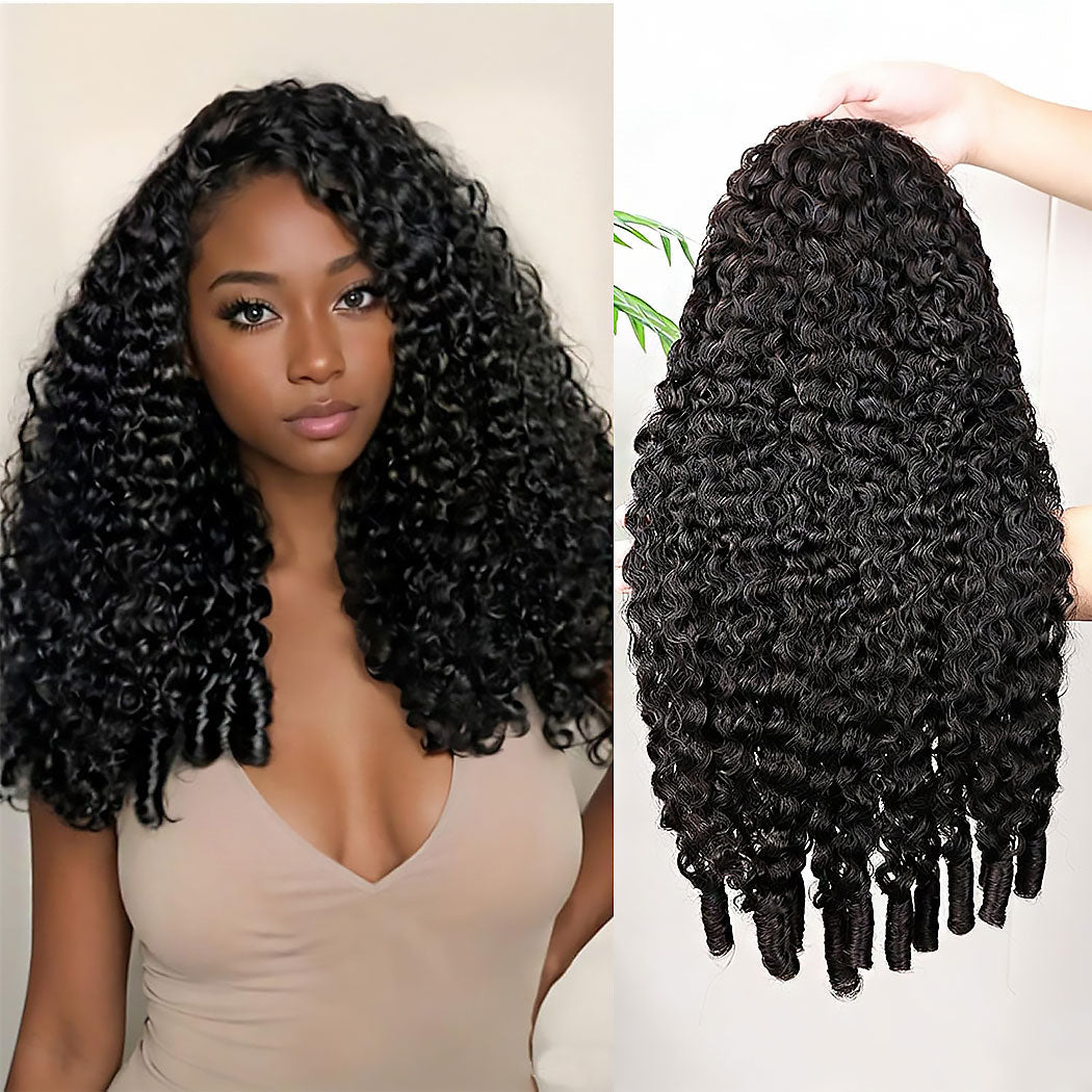 Ms. Luxury 10A 180% Average Size Half Wig Burmese Curly Natural Black