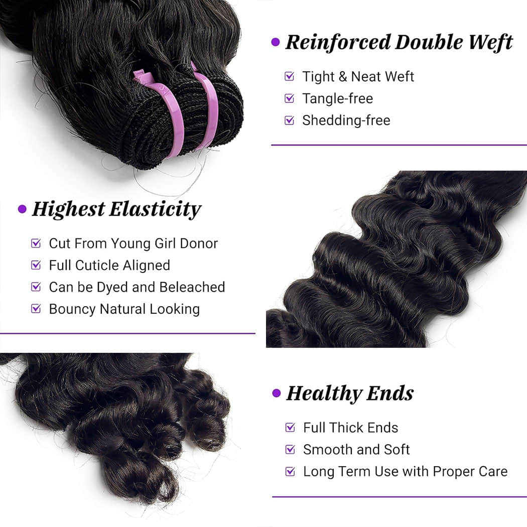 Ms. Luxury 14-30 Inches Burmese Curly 12A Raw Vietnam Hair Bundles #1B Natural Color