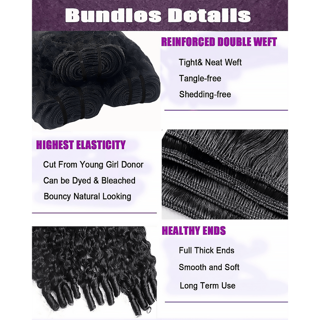 Ms. Luxury 14-30 Inch Burmese Curly Brazilian Virgin Hair Bundles #1B