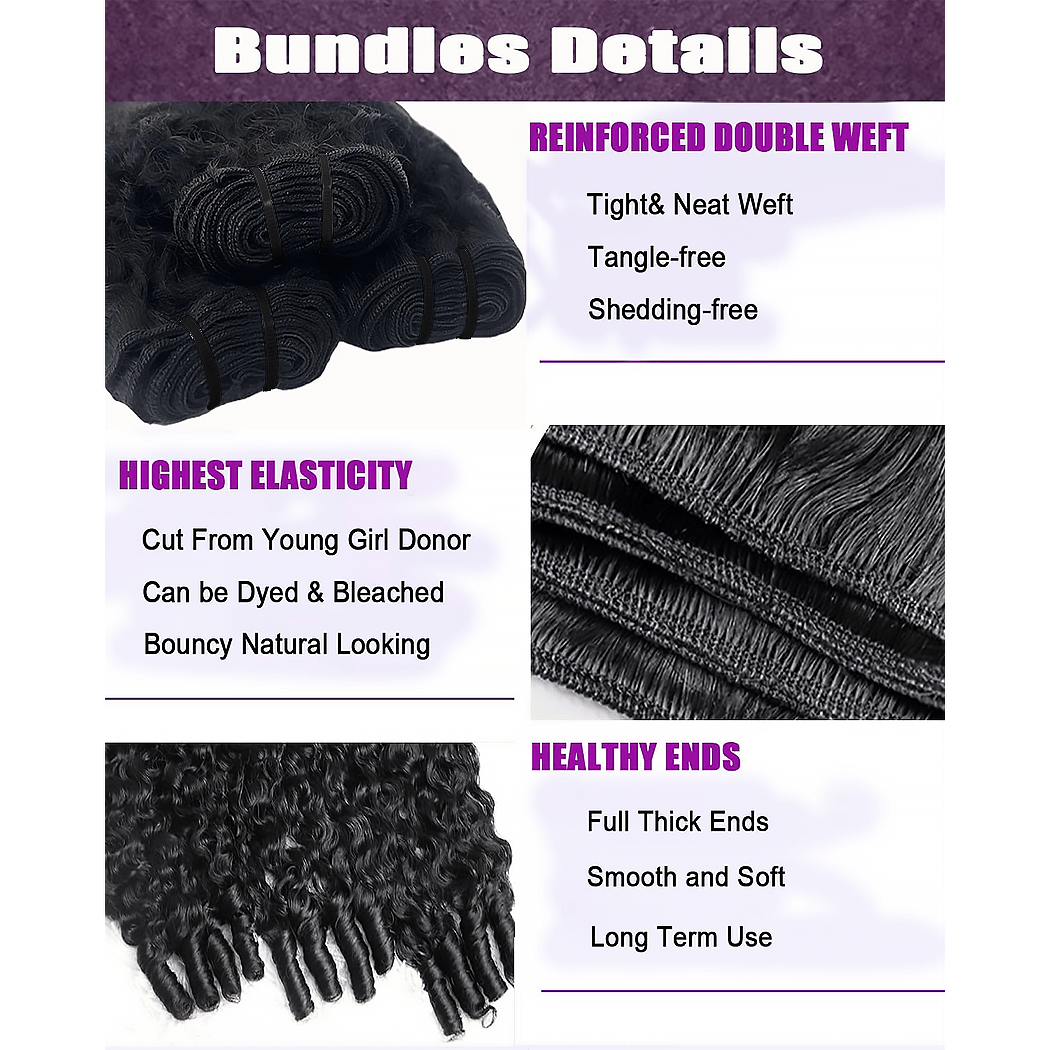 Ms. Luxury 14-30 Inch Burmese Curly Brazilian Virgin Hair Bundles #1B
