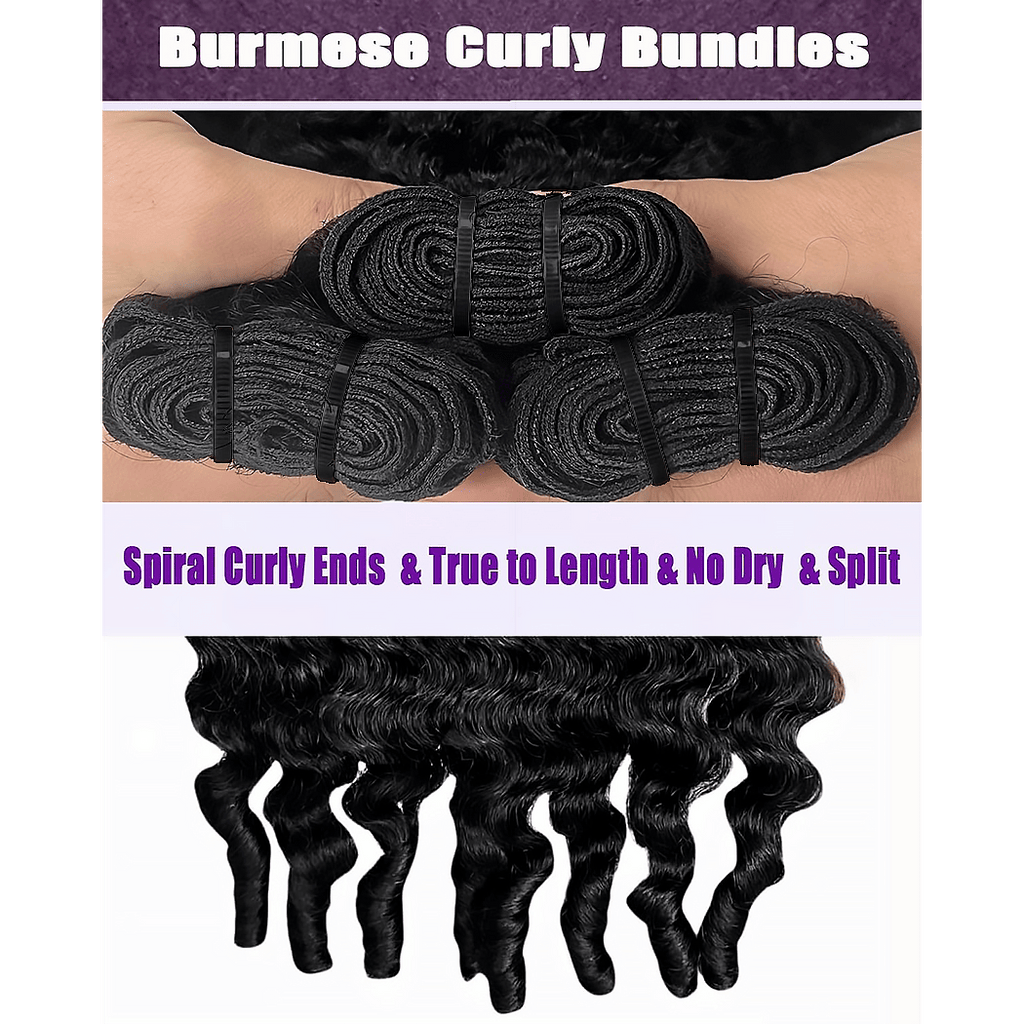 Ms. Luxury 14-30 Inch Burmese Curly Brazilian Virgin Hair Bundles #1B