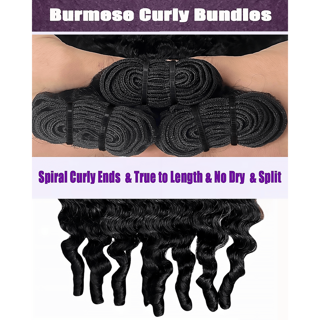 Ms. Luxury 14-30 Inch Burmese Curly Brazilian Virgin Hair Bundles #1B
