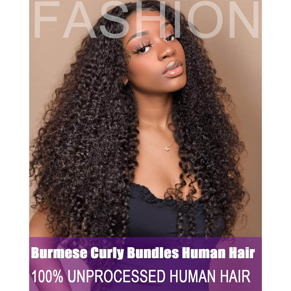 Ms. Luxury 14-30 Inch Burmese Curly Brazilian Virgin Hair Bundles #1B