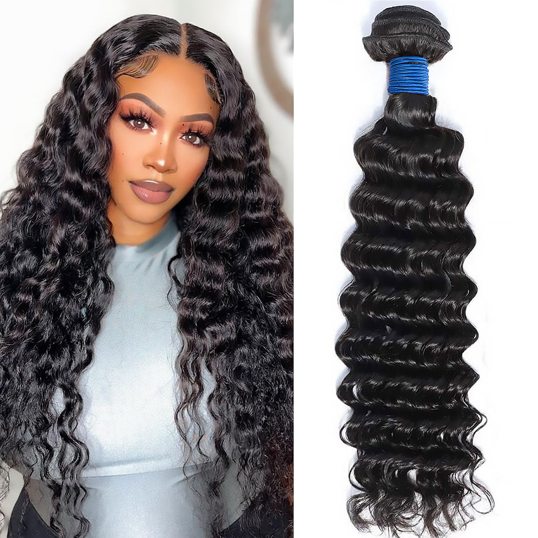 Ms. Luxury 10-30 Inch Deep Wave Brazilian Virgin Hair Bundles #1B