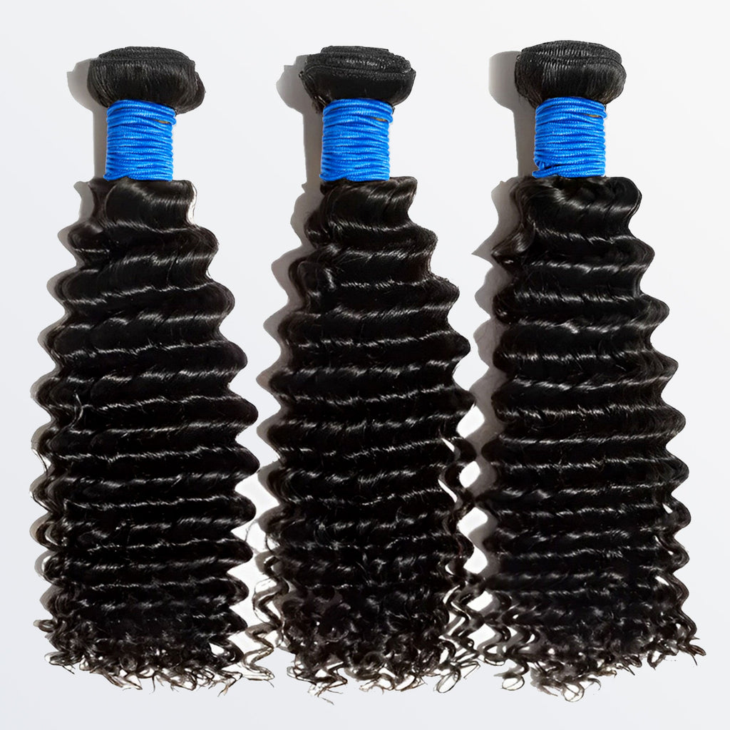 Ms. Luxury 10-30 Inch Deep Curly Brazilian Virgin Hair Bundles #1B