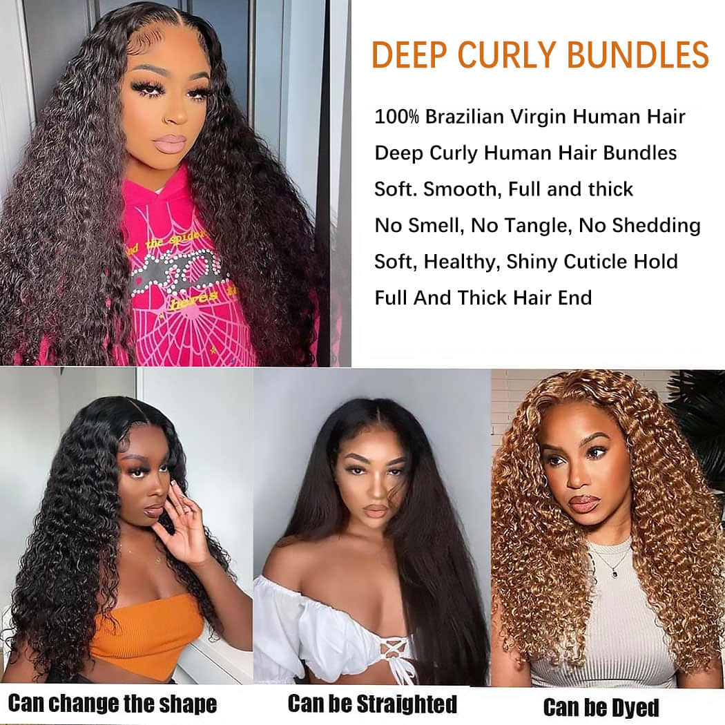 Ms. Luxury 10-30 Inch Deep Curly Brazilian Virgin Hair Bundles #1B