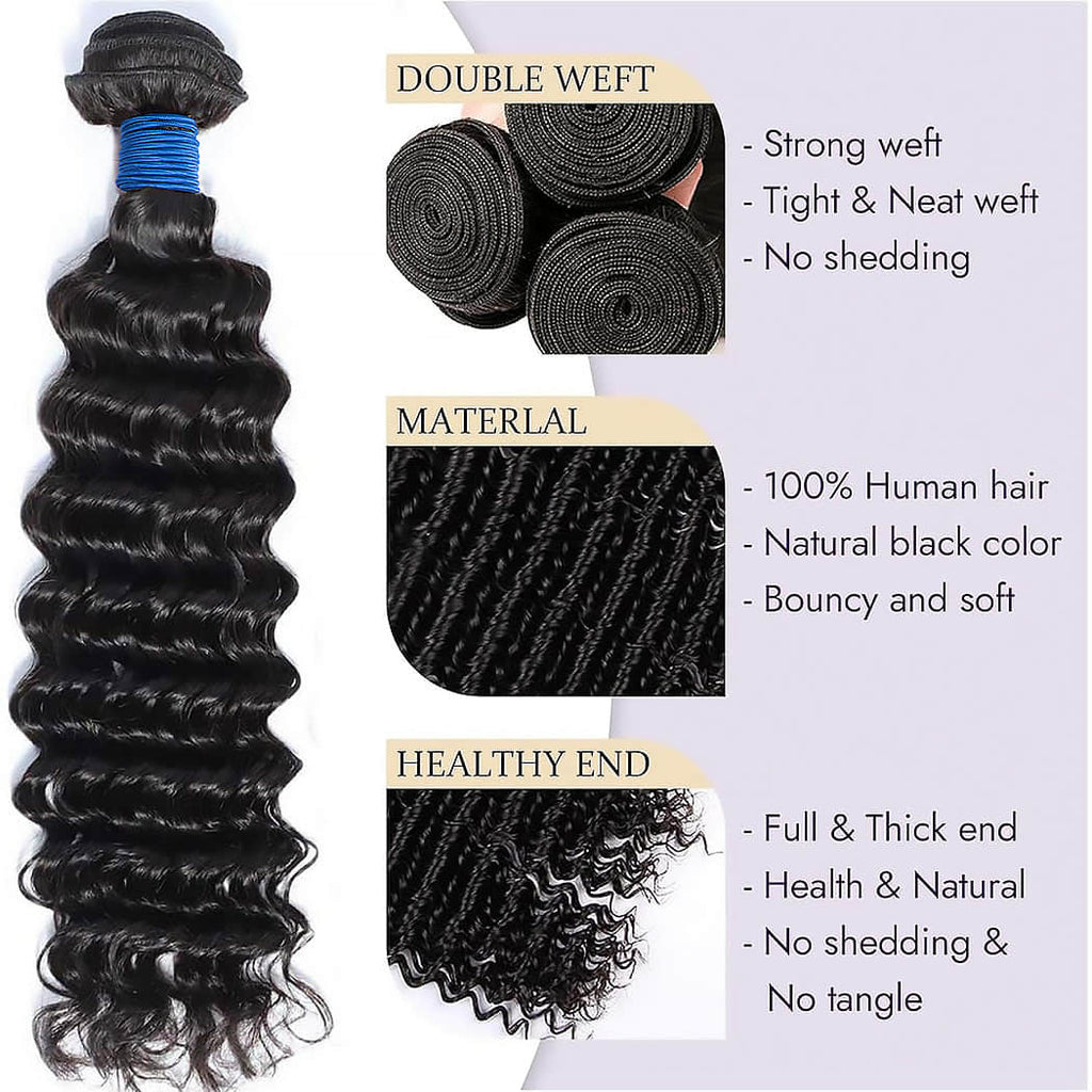 Ms. Luxury 10-30 Inch Deep Wave Brazilian Virgin Hair Bundles #1B