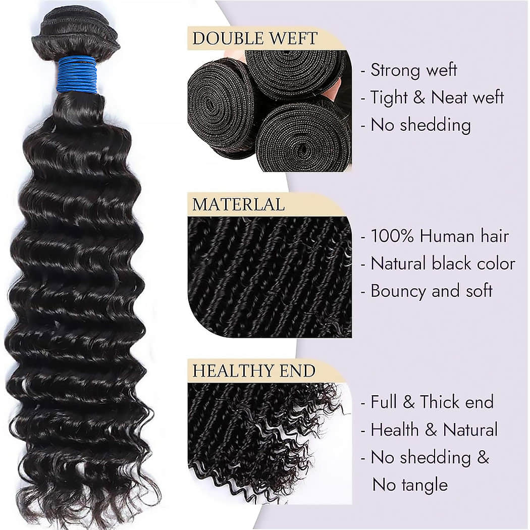 Ms. Luxury 10-30 Inch Deep Wave Brazilian Virgin Hair Bundles #1B