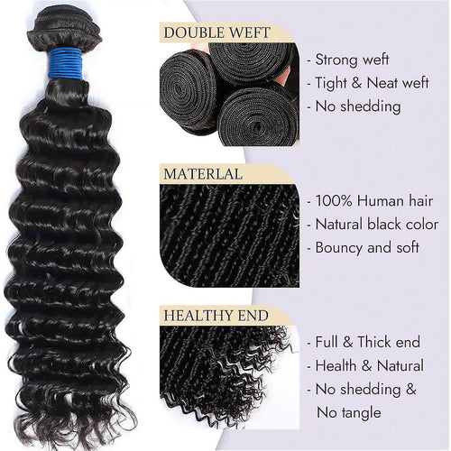Ms. Luxury 10-30 Inch Deep Wave Brazilian Virgin Hair Bundles #1B