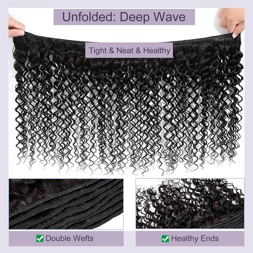 Ms. Luxury 10-30 Inch Deep Wave Brazilian Virgin Hair Bundles #1B