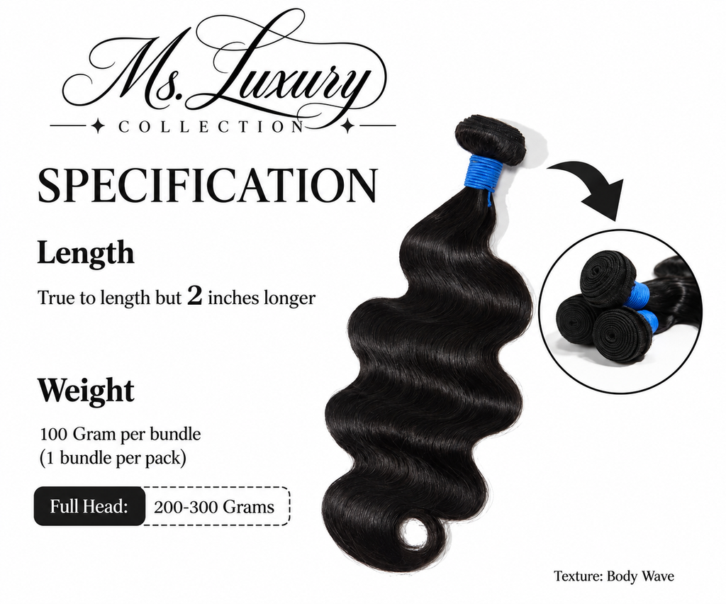 Ms.Luxury 10-30 Inch Body Wave Brazilian Virgin Hair Bundles #1B