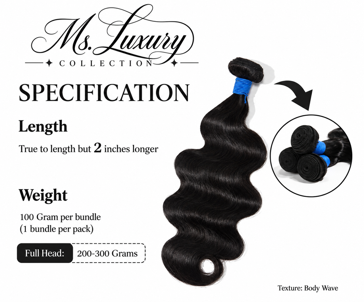Ms.Luxury 10-30 Inch Body Wave Brazilian Virgin Hair Bundles #1B