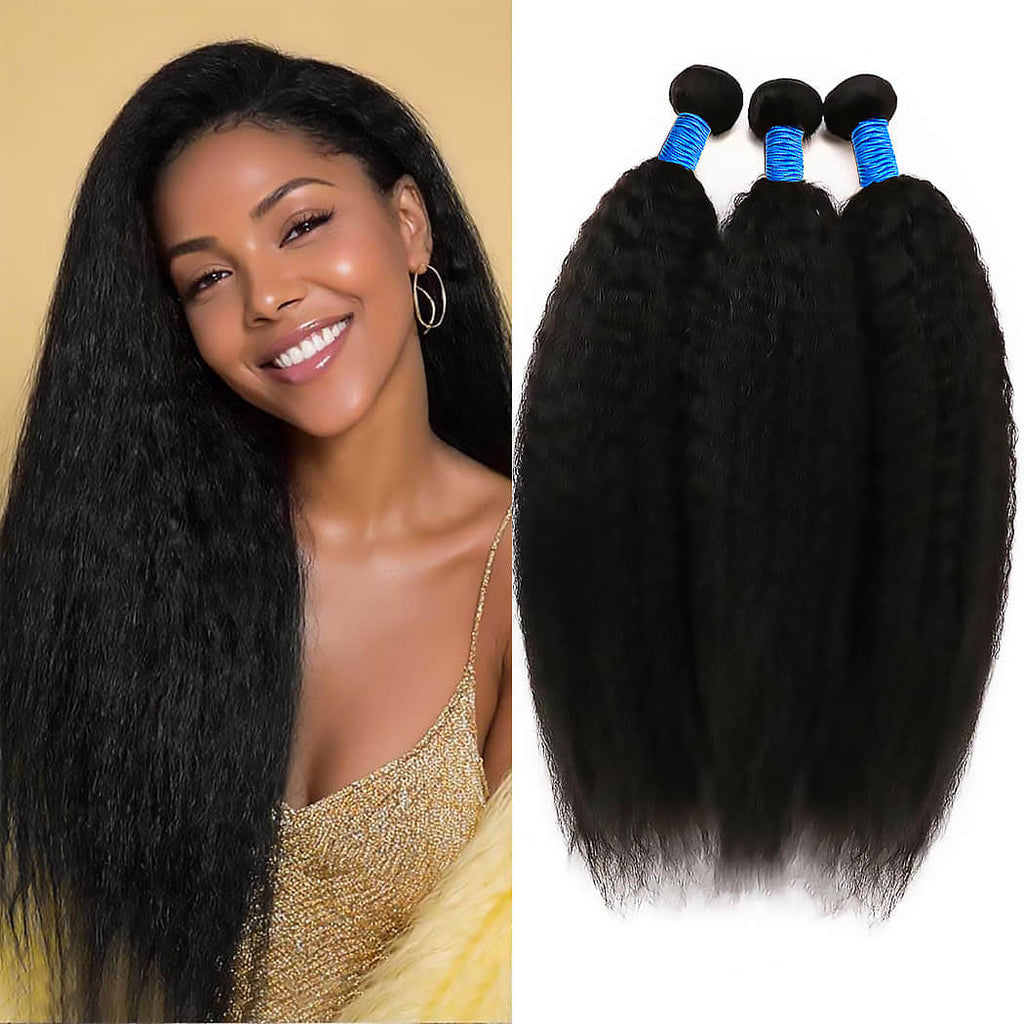 Ms.Luxury 14-30 Inch Kinky Straight Brazilian Virgin Hair Bundles #1B