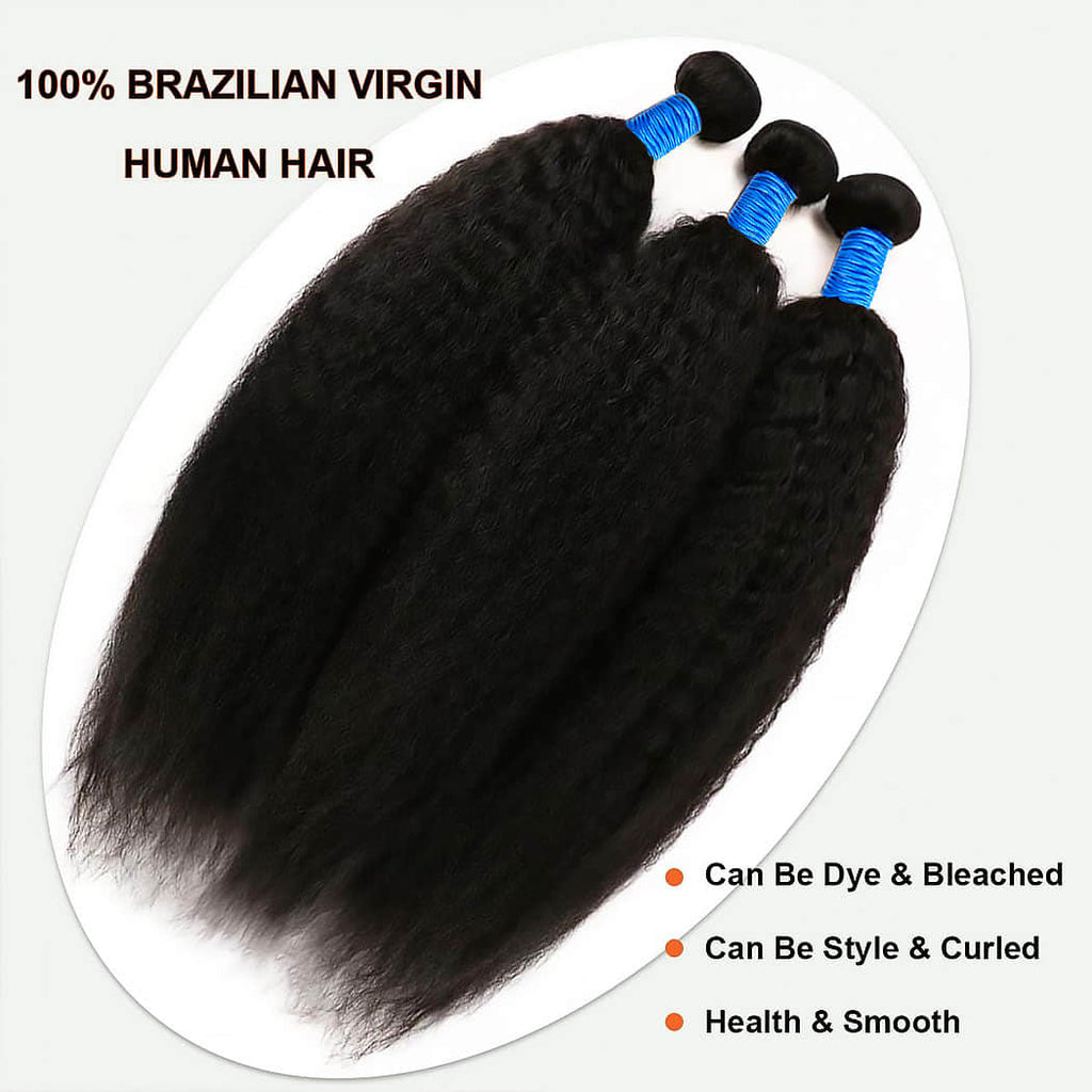 Ms.Luxury 14-30 Inch Kinky Straight Brazilian Virgin Hair Bundles #1B