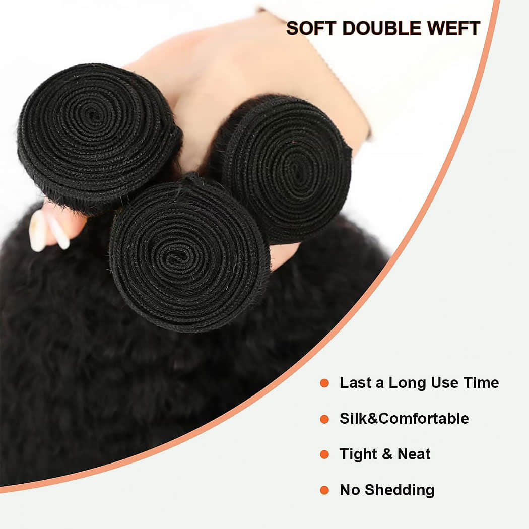 Ms.Luxury 14-30 Inch Kinky Straight Brazilian Virgin Hair Bundles #1B