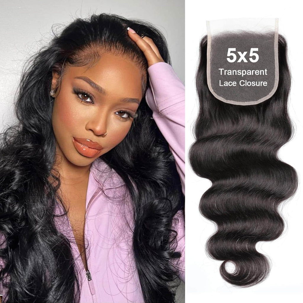 Ms. Luxury 12-20 Inch 5"x5" Transparent Lace Closure Body Wave #1B