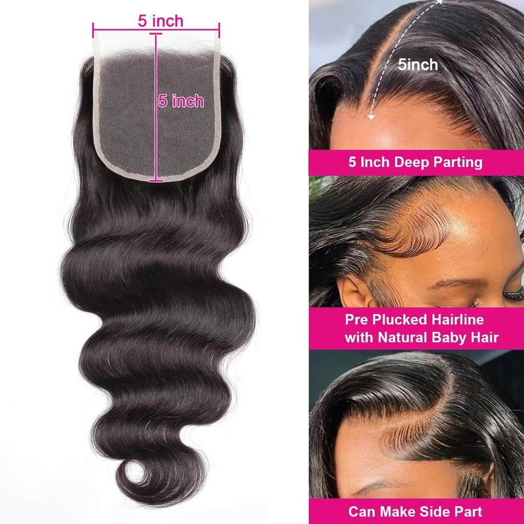 Ms. Luxury 12-20 Inch 5"x5" Transparent Lace Closure Body Wave #1B