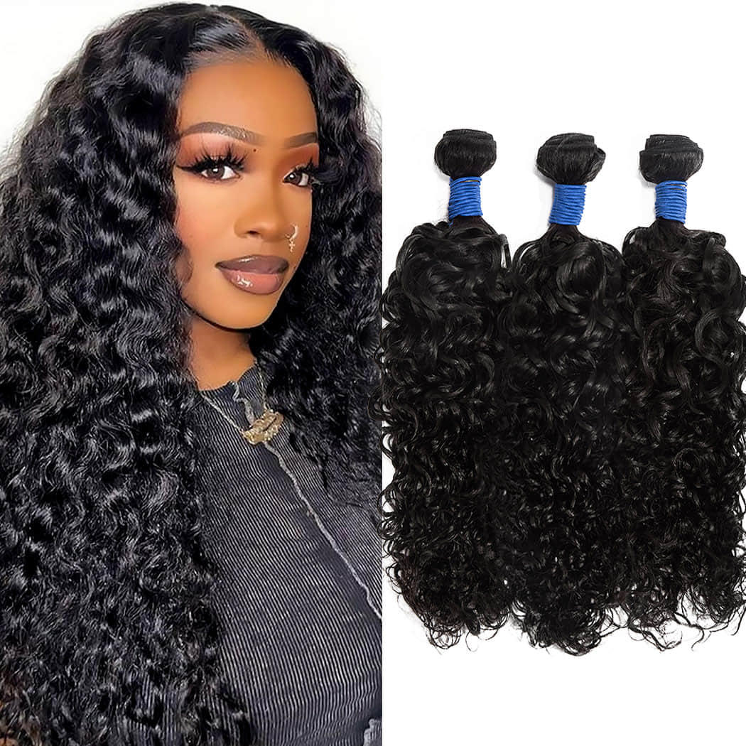 Ms. Luxury 14-30 Inch Water Wave Brazilian Virgin Hair Bundles #1B