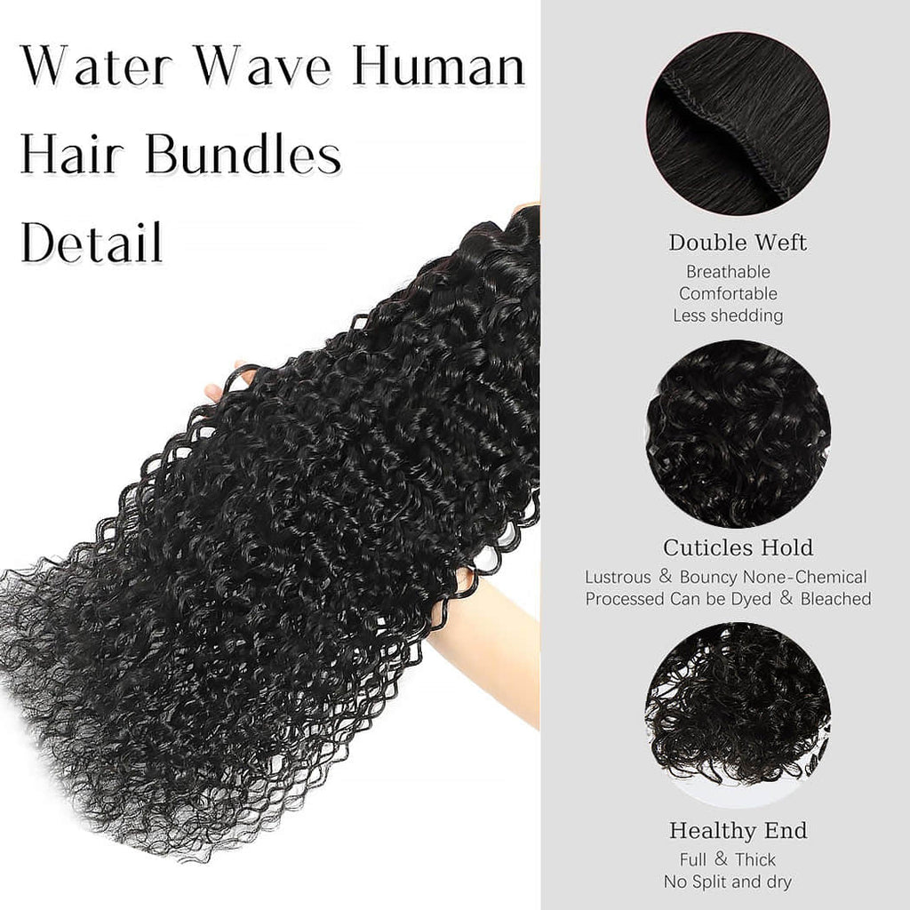 Ms. Luxury 14-30 Inch Water Wave Brazilian Virgin Hair Bundles #1B