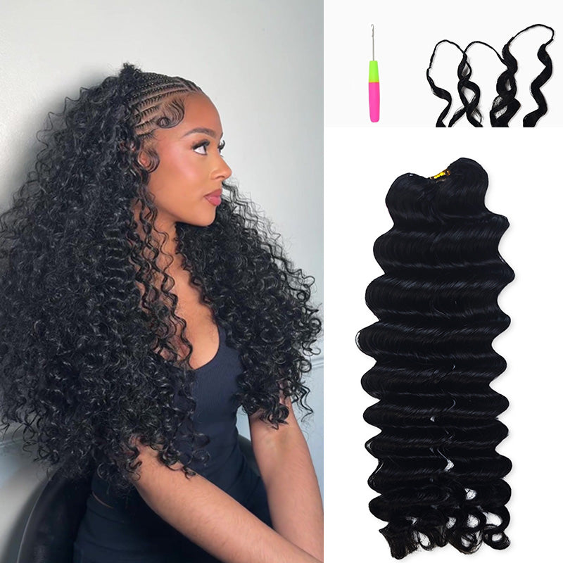 Ms. Luxury Deep Wave Feather Crochet Human Hair Premium Pre-Looped Extension for Boho Braids
